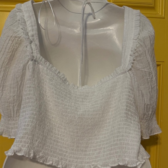 H&M Smocked Top Blouse‎ SZ XL Fairy Cottagecore Milkmaid Festival Puffed Sleeve - Picture 3 of 4